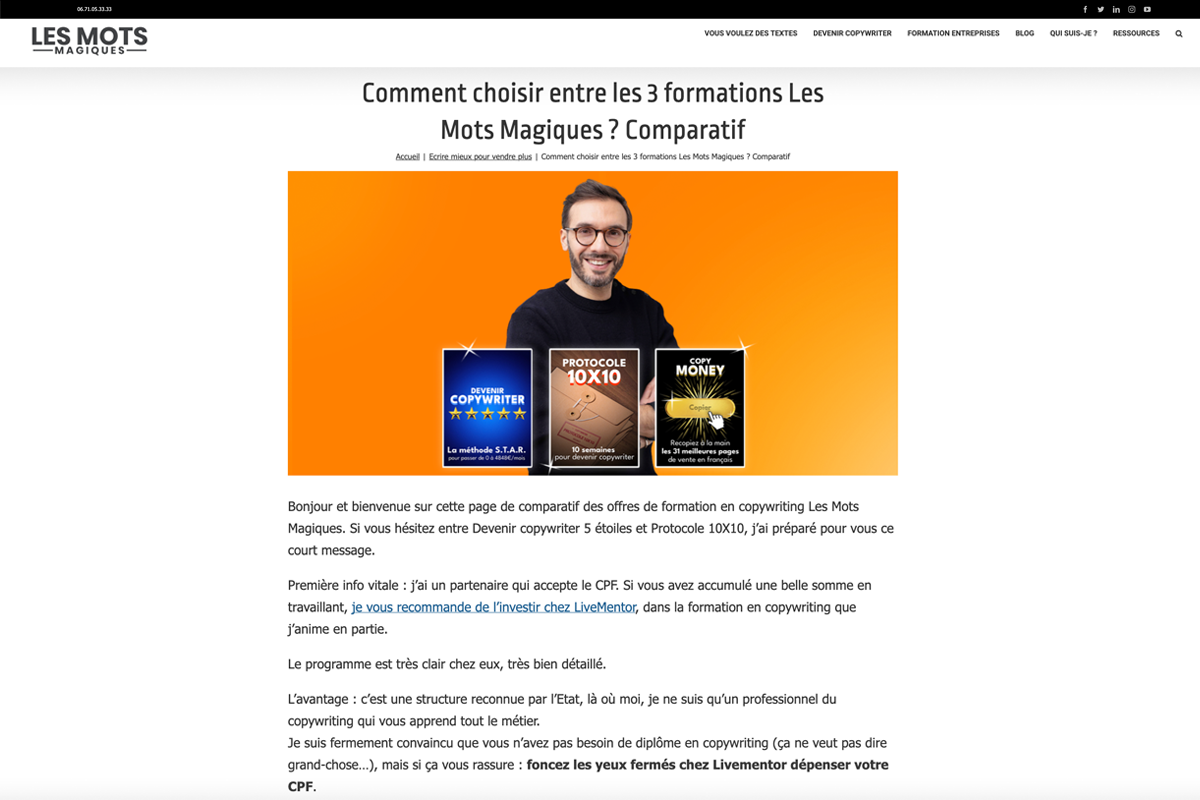 Les Mots Magiques comparatif formations copywriting