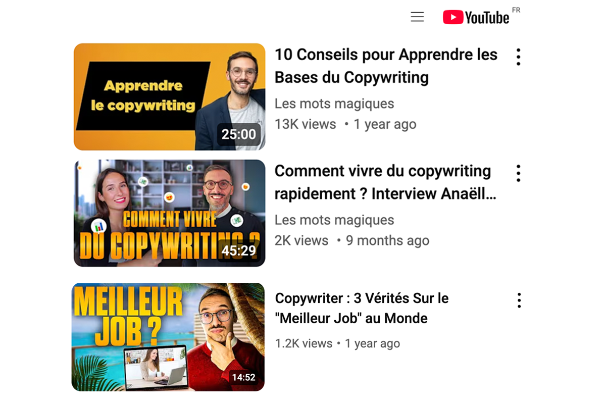 Les Mots Magiques formation en copywriting YouTube