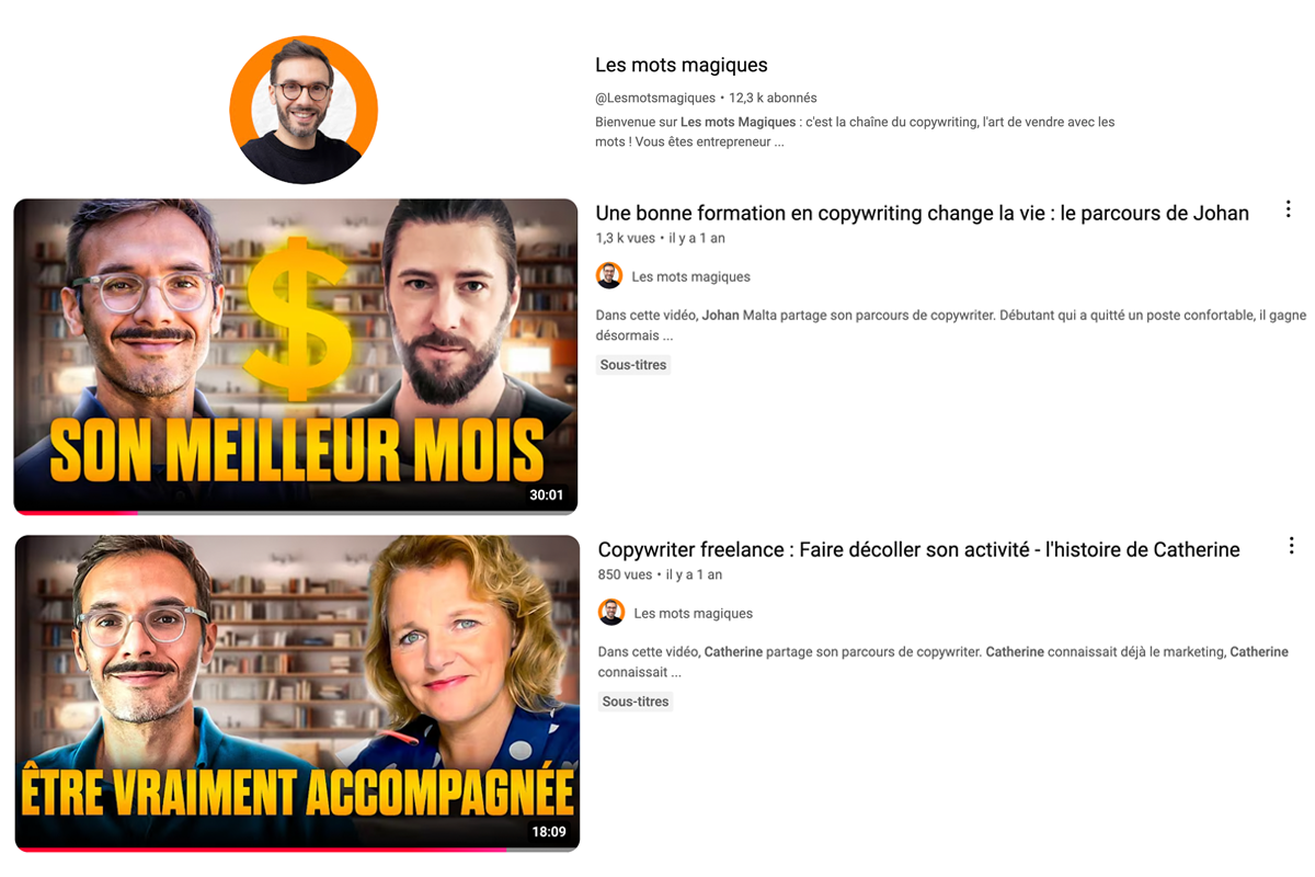 Les Mots Magiques témoignages copywriting YouTube